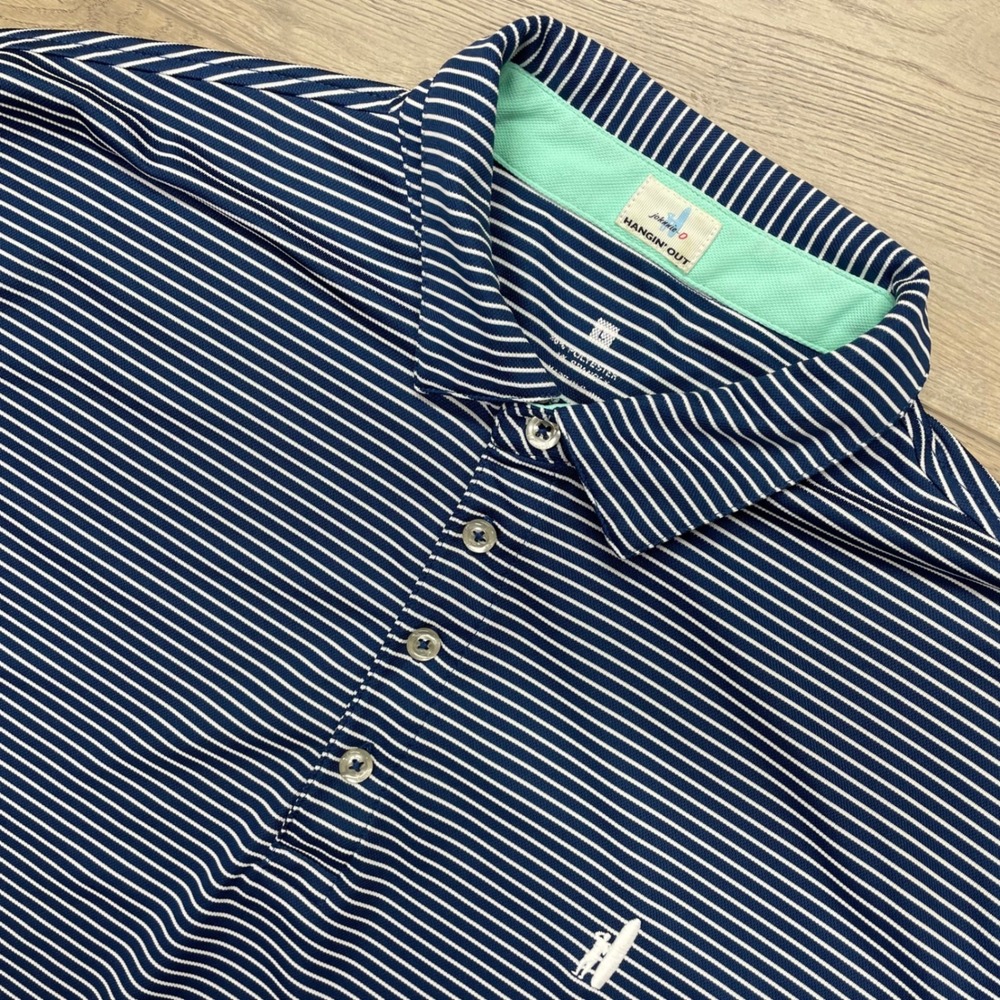 johnnie-O Polo Shirt Mens L Blue Striped Hangin Out JMPO2710 Cadet